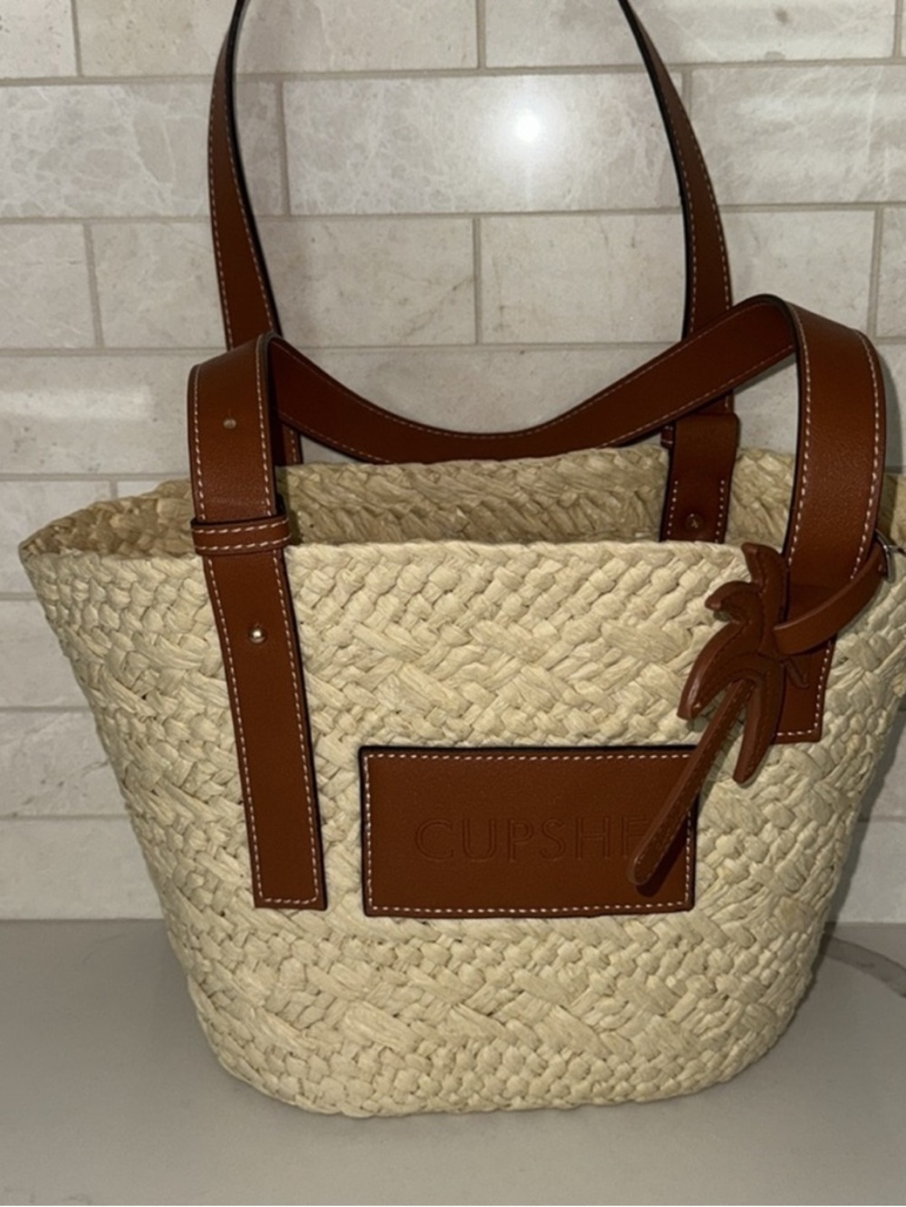 Cupshe Natural Straw Tote with Tan Leather Accents